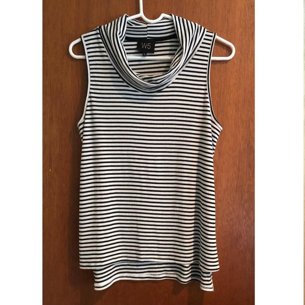 W5/Anthropologie, Black & White striped, sleeveless, Cowl neck, jersey, Sz Large